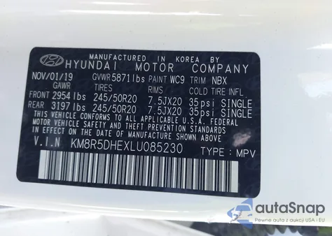 2020 Hyundai Palisade Limited z USA, uszkodzony, nr VIN KM8R5DHEXLU085230